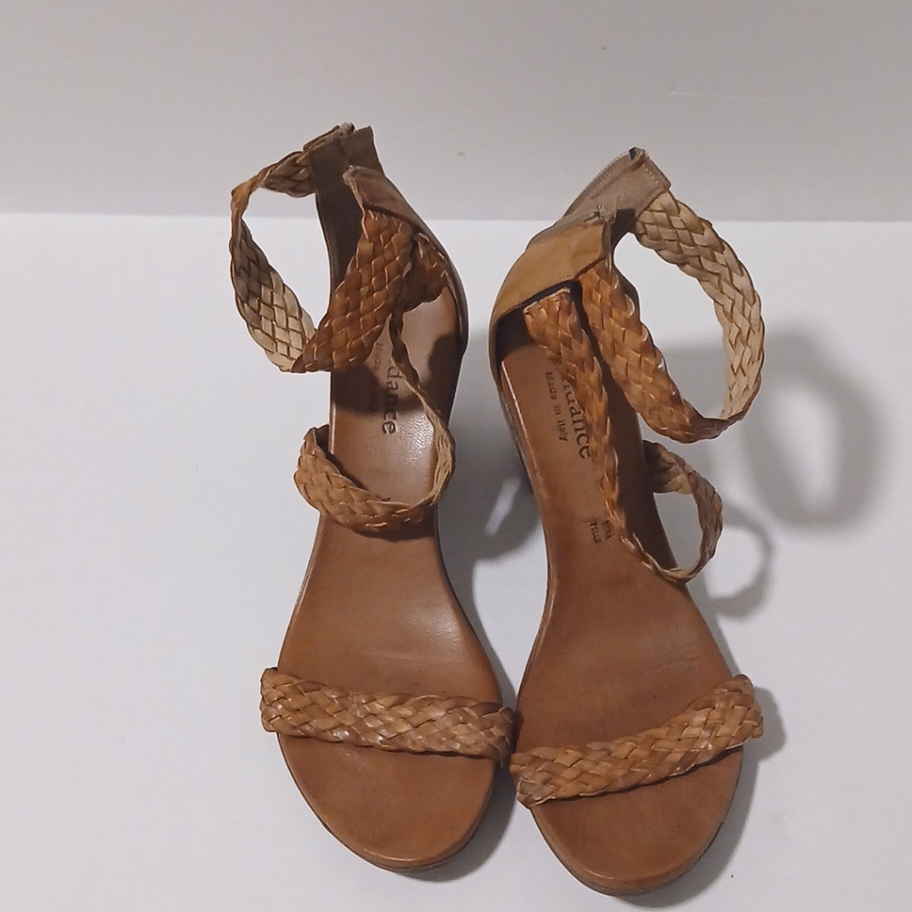 Women's 39/ US 9 Sundance Bonaire Leather Woven Stappy Heeled Sandal - Picture 2 of 9
